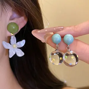 Forest Style Resin Flower Polka Dot Drop Earrings With 925 Sterling Silver Earring Post For Women Small Design Jewelry