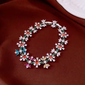 Elegant vintage colorful zircon flower bracelet with exquisite light luxury buckle