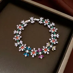Exquisite vintage zircon flower buckle bracelet with colorful gemstone accents