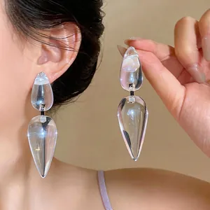Exaggerated Clear Resin Drop Earrings For Women Double Waterdrop Tassel Long Earrings With 925 Sterling Silver Earring Post Jewelry