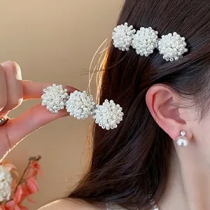French Elegant Geometric Artificial Pearl Hair Clip For Women White Duckbill Clip Handcrafted Fashion Hair Accessories