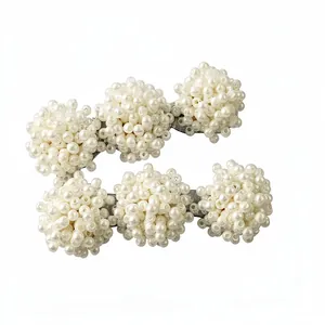 Elegant set of two French style pearl ball hair clips with silver base for women accessories