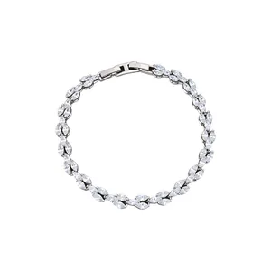 Elegant silver-toned zircon bracelet featuring sparkling marquise-cut stones design