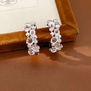Orecchini a Bottone a Forma di C Con Perno in Argento Rame Resina Zirconia Intarsiato Gioielli di Moda di Lusso Per Donna