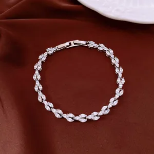 Elegant marquise-cut zircon bracelet with high-end luxury silver-plated finish
