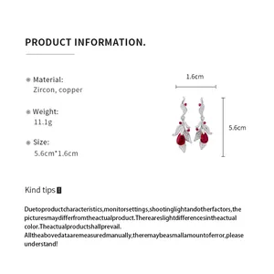 Specifications of elegant silver needle zircon waterdrop leaf earrings with dimension details