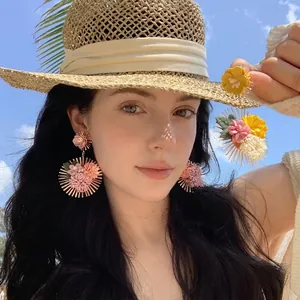 Bohemian floral statement earrings with colorful fabric petals for summer vacation
