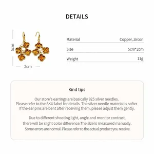 Detailed view of French vintage zircon flower earrings with size and material info.