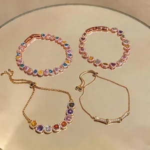 Elegant set of colorful zircon bracelets in French retro style with adjustable chain