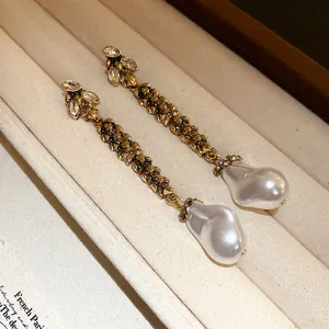 Boucles d'oreilles vintage motifs épis de blé avec perles en forme de poire