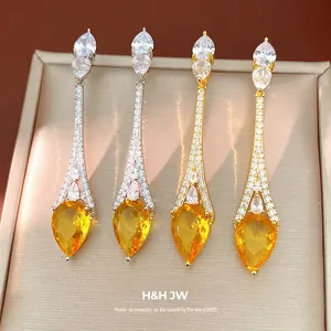 Orecchini Pendenti in Rame Placcato Oro 18k Con Zirconia a Forma di Goccia Perno in Argento Sterling 925 Stile Palazzo Gioielli di Lusso per Donna