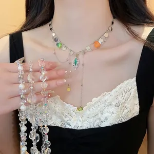Elegant French style pearl beaded necklace for women, stylish summer clavicle chain design