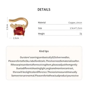 Scheda tecnica dettagliata per clip orecchio zircone rosso dorato con dimensioni 1,5 cm