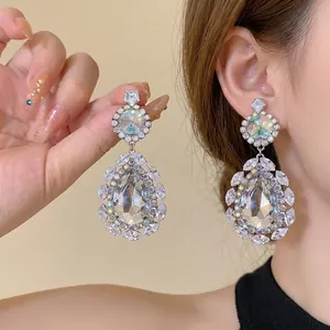 Palace Style Water Drop Zirconia Stud Earrings For Women Exquisite Luxury Copper Silver Earring Post Vintage Inlaid Jewelry