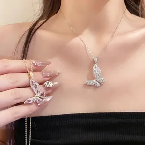 Luxury Copper Zirconia Butterfly Pendant Necklace For Women Elegant Minimalist Clavicle Chain Fashion Jewelry Accessory Gift