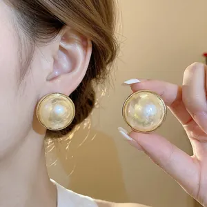 Franse Vintage 14K Goud Vergulde Kunstparel Oorknopjes Met 925 Sterling Zilver Stift Vrouwen Sieraden