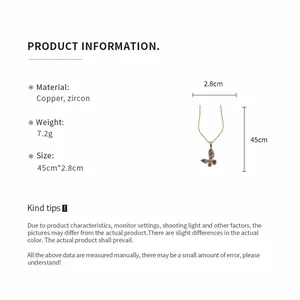 Technical detail of zircon butterfly necklace with pendant size and material specs
