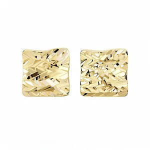 Elegant gold-plated square stud earrings with a diamond textured pattern and silver needles.