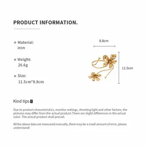 Detailed gold metal wrinkled flower arm cuff specifications with size and material info