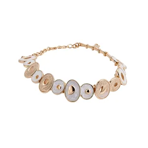 Elegant rose gold choker necklace with irregular oval enamel charms and vintage engravings