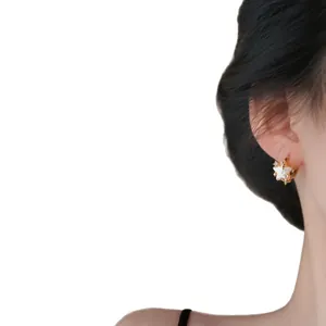 Elegant star shaped pearl hoop earrings for women with gold plating vintage style