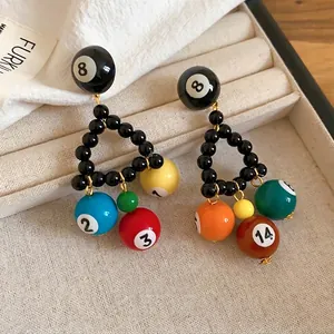 Unique billiard ball beaded triangle earrings with colorful number pool balls