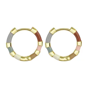 Minimalist 14k gold plated colorful enamel hoop earrings for women, stylish jewelry accessory