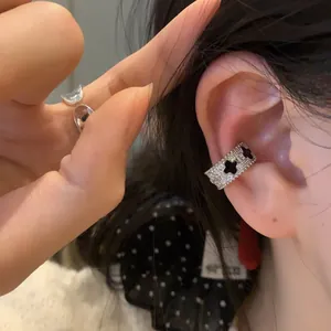 Vintage Clover Ear Bone Clip Inlaid Zirconia High End Luxurious Copper Earring Jewelry For Women Gold Silver Non Piercing Clip