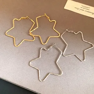 Stylish 18k gold plated star hoop earrings with silver needles in gold and silver finishes