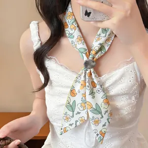 Detailed view of vacation-style floral fabric choker necklace with resin flower clasp