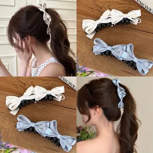 Molletta per Capelli con Fiocco a Pois Stile Coreano in Acrilico e Tessuto Clip a Banana Supporto per Coda di Cavallo Accessorio per Capelli Donna