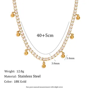Collier en acier inoxydable plaqué or 18 carats avec cristaux et breloques boules