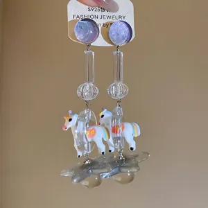 Playful resin pony and star dangle earrings with S925 silver needles
