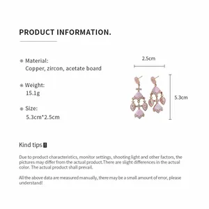 Spécifications détaillées des boucles d'oreilles pendantes vintage en zircon et acétate.