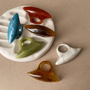 Minimalist Resin Ring For Women Fashion Oval Geometric Design Tortoiseshell Marble Texture Finger Ring Daily Party Jewelry