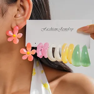 Multicolor Dopamine Resin Flower Twist Round Stud Earrings Fashion Jewelry With Silver Earring Post For Women
