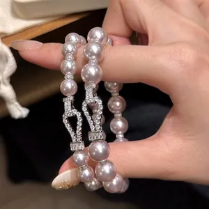French Style Artificial Pearl Bracelet For Women Light Luxury Zirconia Horseshoe Buckle Elegant Retro Hand Chain Jewelry Accessory