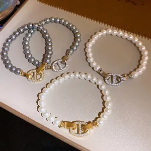 Französisches Vintage Perlenarmband mit D-Link Verschluss in Gold und Silber