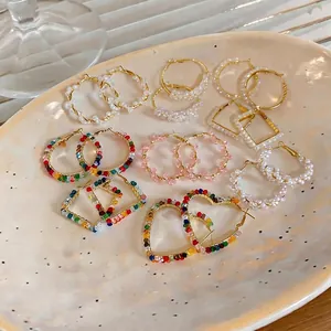 Modische Geometrische Glasperlen Ohrringe Für Damen Dopamin Bunte Raute Runde Ohrstecker Mit Silber Ohrringpfosten Schmuck