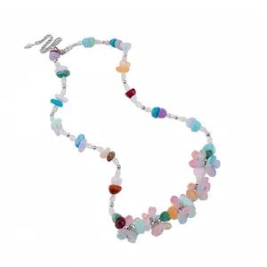 Colorful resin flower bead necklace with dopamine aesthetic for women