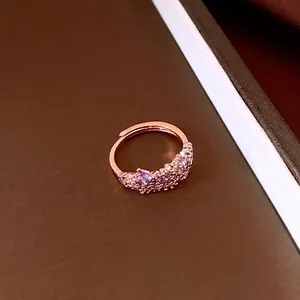 Elegant rose gold irregular flower ring with purple and white zircons for fashion women
