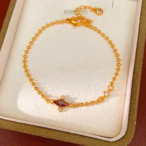 Fashion Minimalist Purple Rhombus Oval Zirconia Bracelet For Women Gold Plated Copper Light Luxury Elegant Hand Jewelry