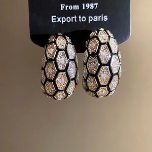 Vintage style 18k gold plated stud earrings with honeycomb zircon pattern