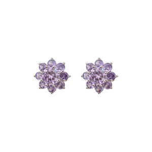 Elegant lavender zircon flower ear bone clips for non-pierced ears, stylish jewelry