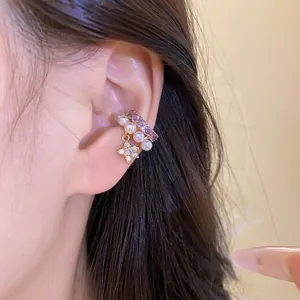 Manchette d'oreille double couche en perles avec zircon violet et pendentif étoile