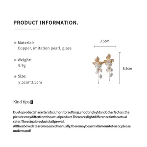 Detailed specifications and size info for elegant white flower pearl tassel earrings