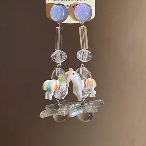Dreamy resin unicorn drop earrings with glitter stars and galaxy studs for women