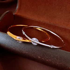 Vintage luxury geometric bracelets with clear zircon inlay in gold and silver finish