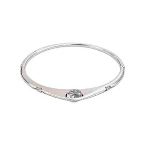 Elegant minimalist silver geometric round bangle bracelet with sparkling zircons