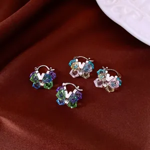 Retro Fresh Colorful Square Glass Ear Buckles For Women Copper Plated Sweet Geometric Stud Earrings With Silver Earring Post Jewelry